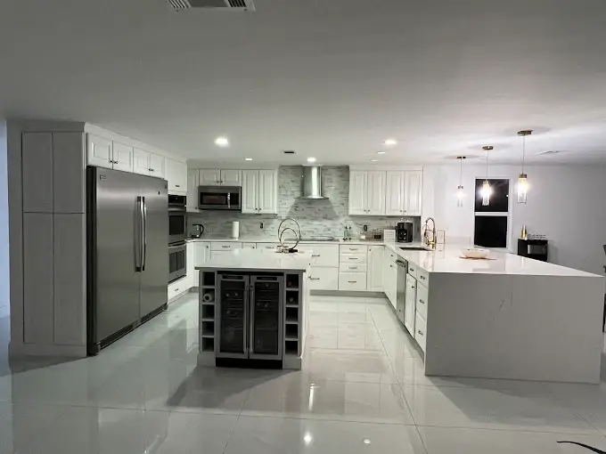 Luxury quartz kitchen remodel showcasing 25+ years of Venet LLC stone fabrication experience