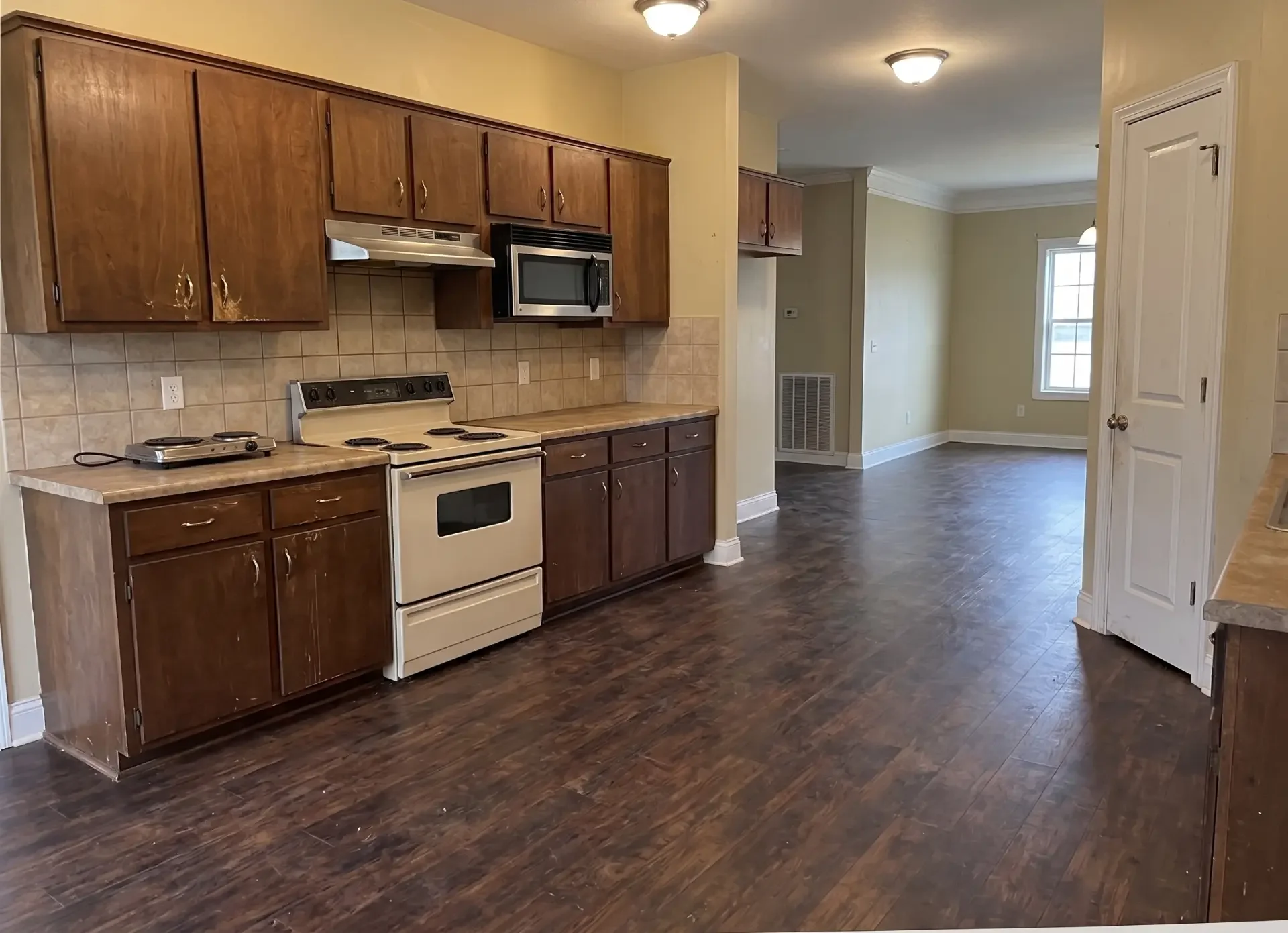 Kitchen remodel before: cabinets and countertops under construction