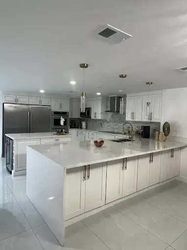 Quartz Kitchen Island Remodel project completed by Venet LLC in Tampa Bay, Florida