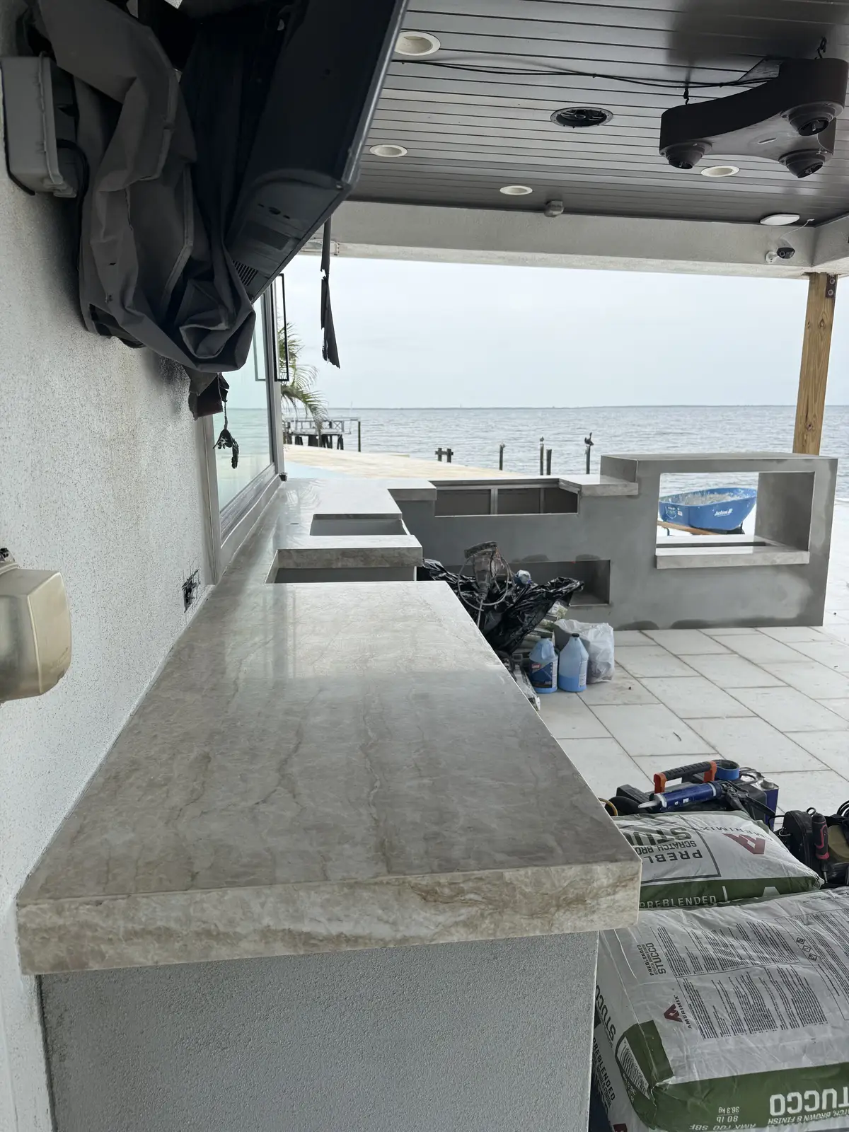 Waterfront outdoor kitchen countertops installed by Venet LLC in Tampa Bay, Florida
