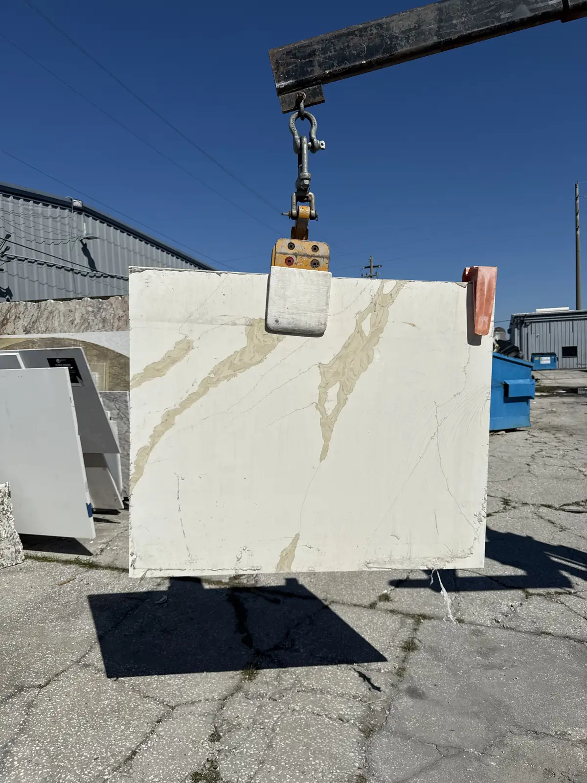 Quartz slab lifted for delivery at the Venet LLC yard serving Tampa Bay, Florida