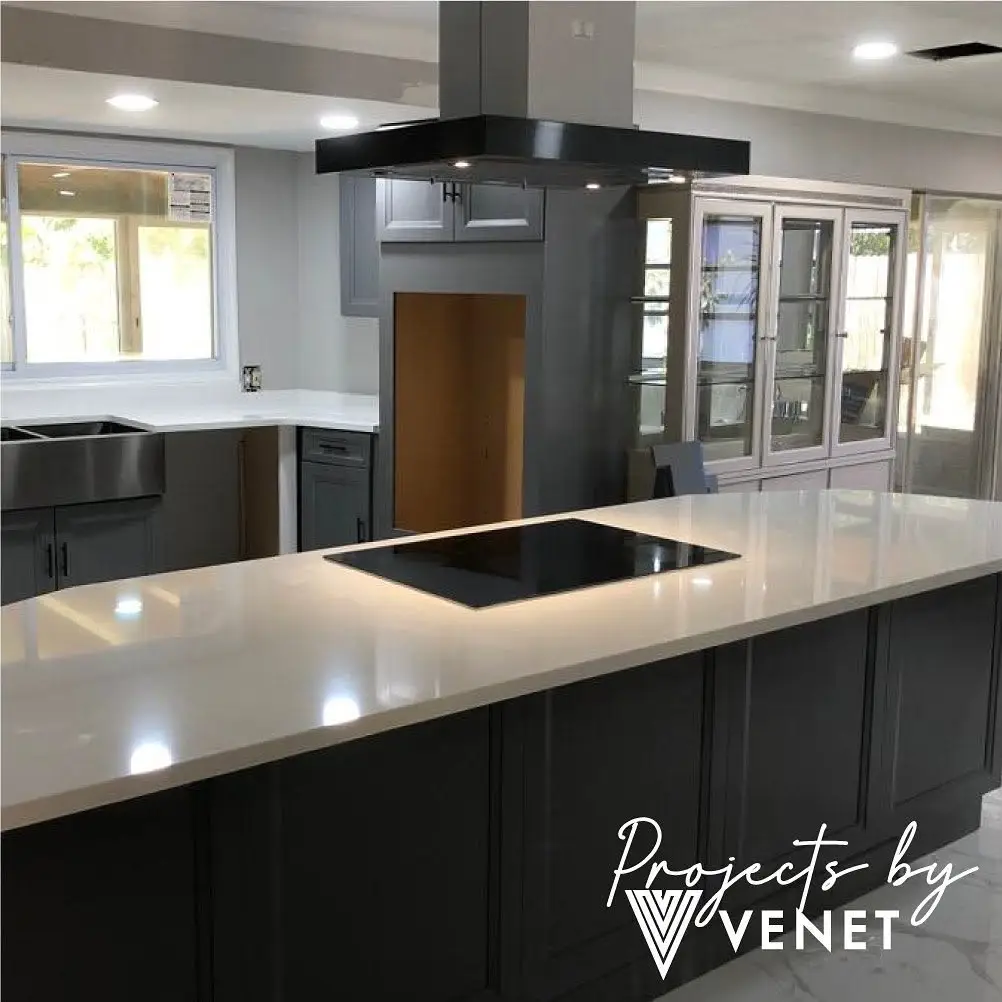 Quartz Waterfall Countertop project completed by Venet LLC in Tampa Bay, Florida