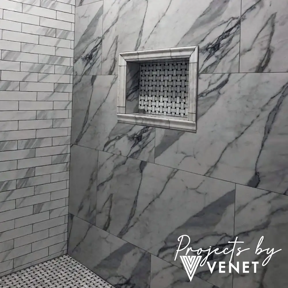 Marble Shower Tile project completed by Venet LLC in Tampa Bay, Florida