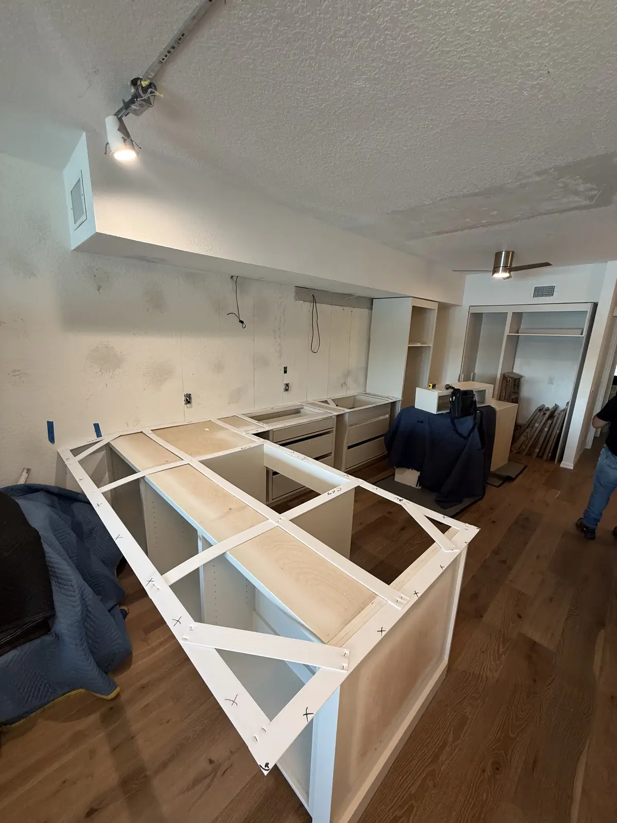 Custom kitchen island cabinet framing built on site by Venet LLC in Tampa Bay, Florida