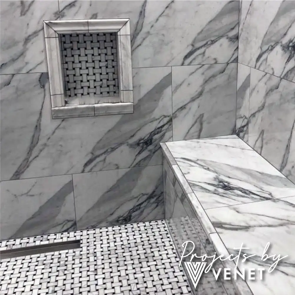 Marble Shower Bench project completed by Venet LLC in Tampa Bay, Florida
