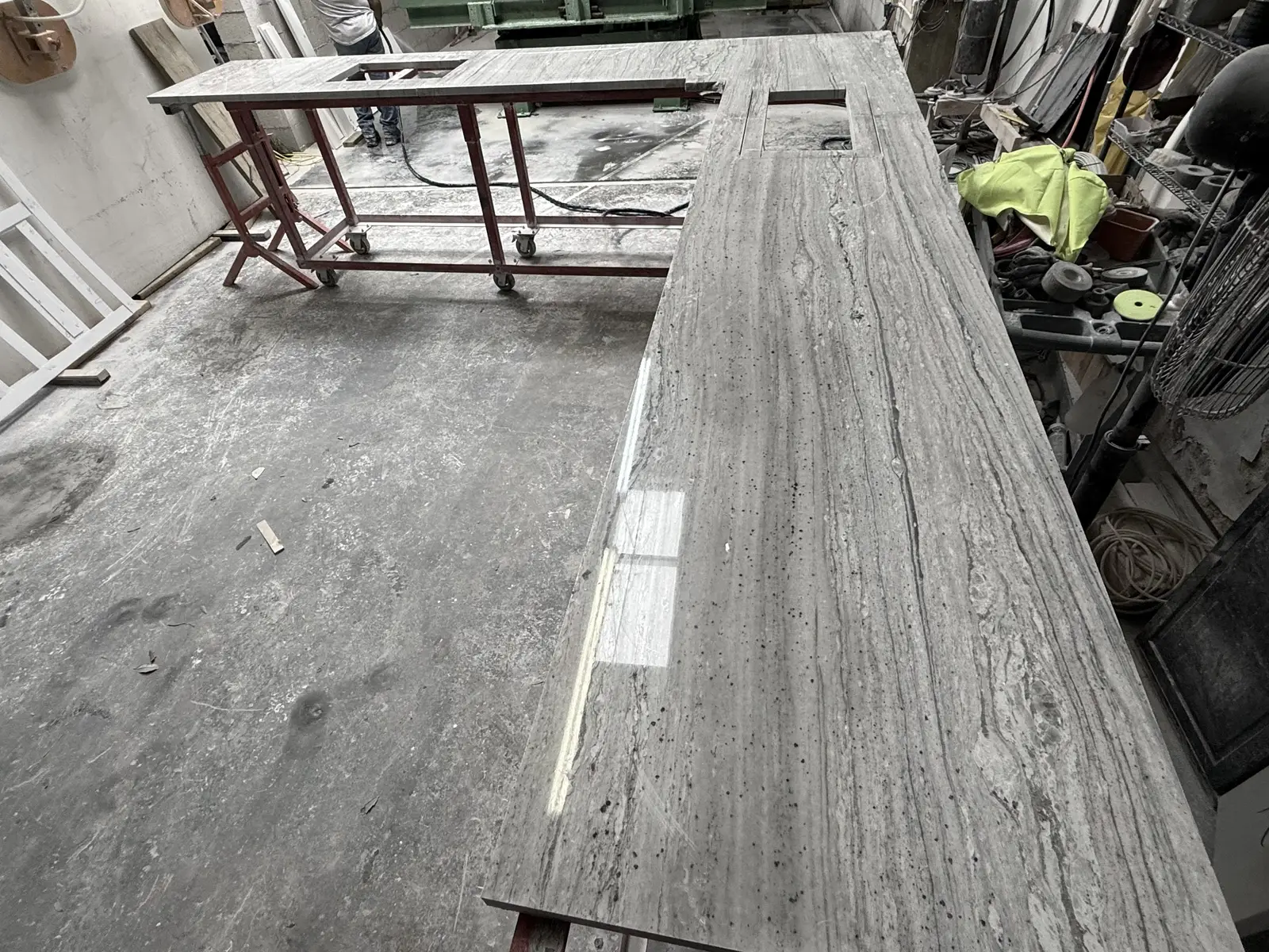 Stone slab fabrication in the Venet LLC workshop serving Tampa Bay, Florida